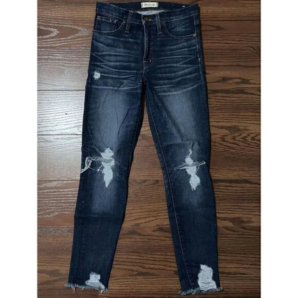 Madewell Skinny Jeans Women 26 Blue Excellent Distressed High Rise Raw Hem - Picture 2 of 9